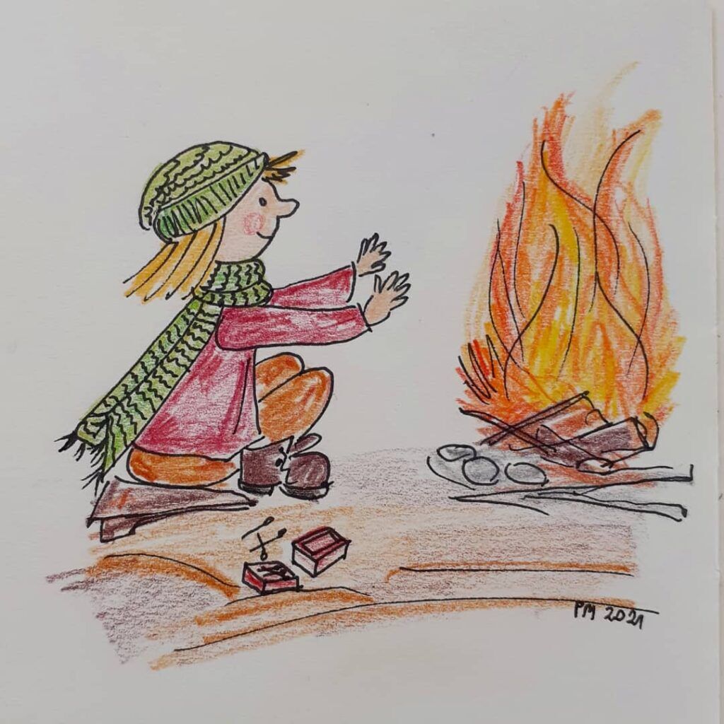 dziewczynka z zapałkami ognisko bajka czas dziewczyn ilustracja dla dzieci zabawa bajkami